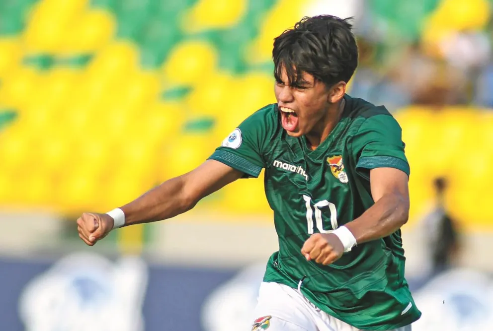 Jesús Maraude festeja el gol que le hizo a Uruguay en fase de grupos. Foto: FBF