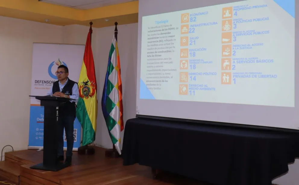 Defensor del Pueblo, Pedro Calisaya, este lunes en la presentación de los conflictos en el país. Foto: APG