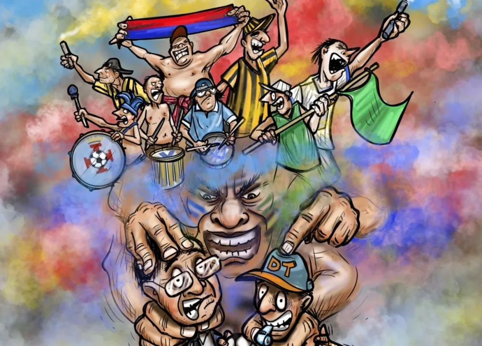 Los barra bravas de los cinco principales equipos del fútbol boliviano. Ilustración: Abecor