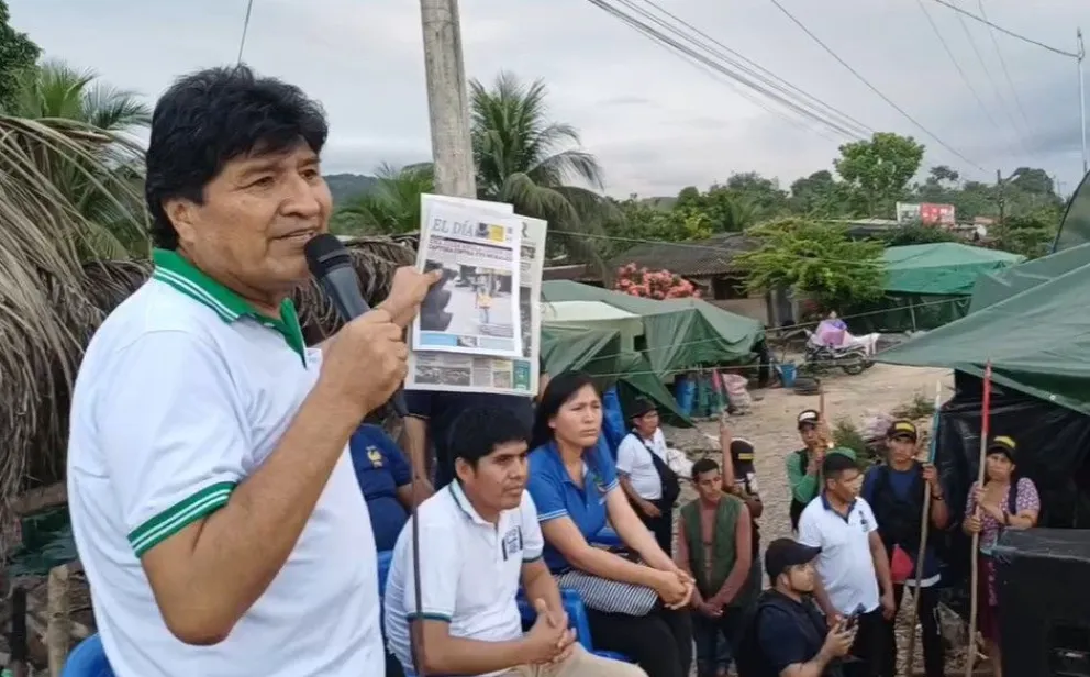 El expresidente Evo Morales en la reunión en la localidad de Lauca Ñ. Foto: captura