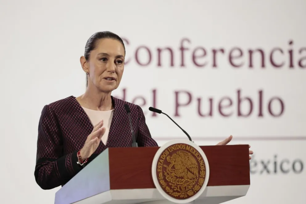 La presidenta de México, Claudia Sheinbaum, durante su conferencia de prensa en Palacio Nacional de la Ciudad de México. Foto: EFE