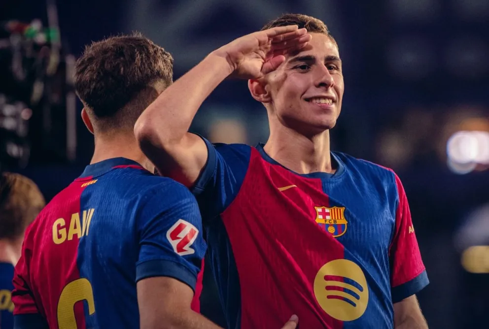 Fermín López (der.) desteja su gol del triunfo para el cuadro blaugrana. Foto: FC Barcelona.