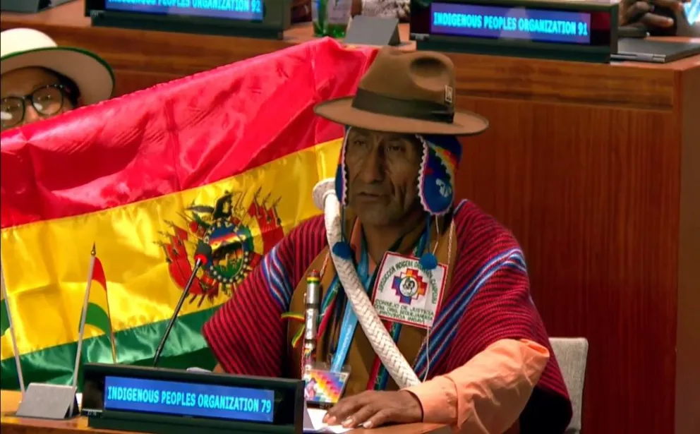 La autoridad originaria de Sekejahuria, Pastor Carvajal, el momento de su denuncia ante la ONU. Foto: ONU