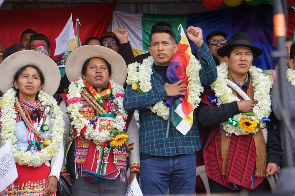 El presidente del Senado, Andrónico Rodríguez, durante su proclamación en El Alto. Foto: APG.