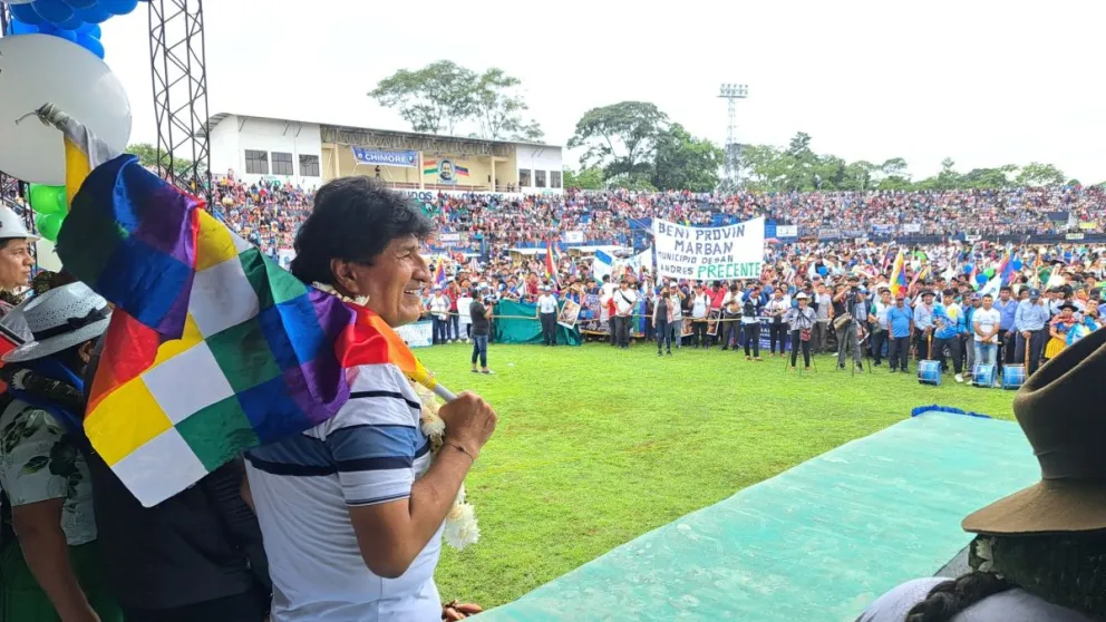 Morales en la concentración del pasado sábado en Chimoré Foto: RKC