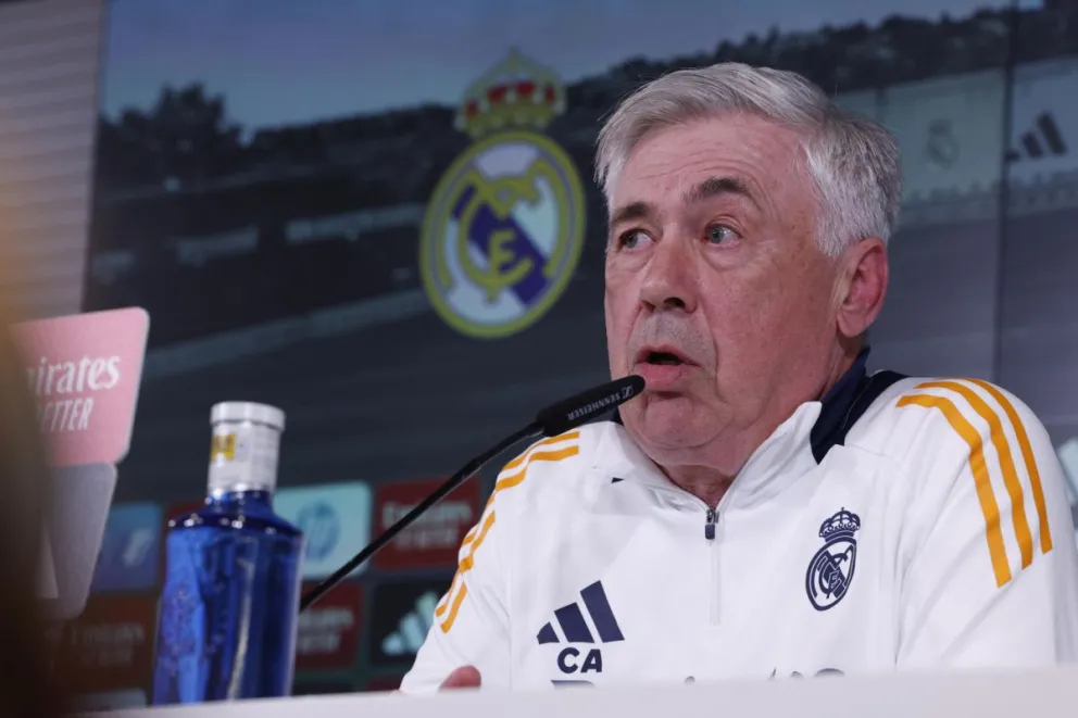 Ancelotti durante la conferencia de prensa de este martes. Foto: EFE.