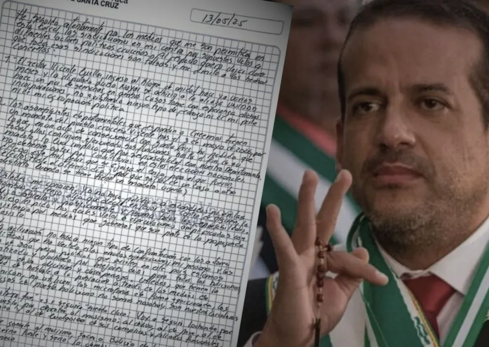 Fernando Camacho y su misiva manuscrita. Foto: RRSS del gobernador 