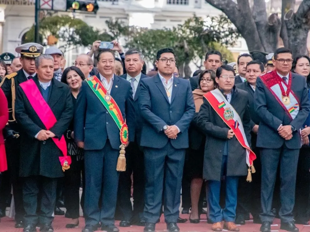 El presidente Luis Arce durante un acto oficial en la ciudad de Sucre. FOTO: Gobernación de Chuquisaca