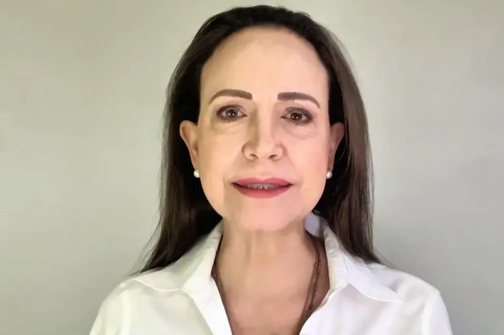 Captura tomada de un video publicado por la líder antichavista, María Corina Machado, en su cuenta de X @MariaCorinaYA, durante un discurso.  Foto: EFE