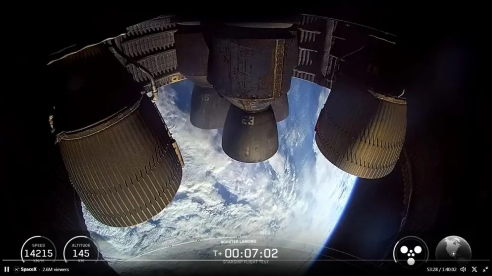 Captura de video del lanzamiento del cohete Starship este martes, desde Starbase. Foto: EFE / SpaceX