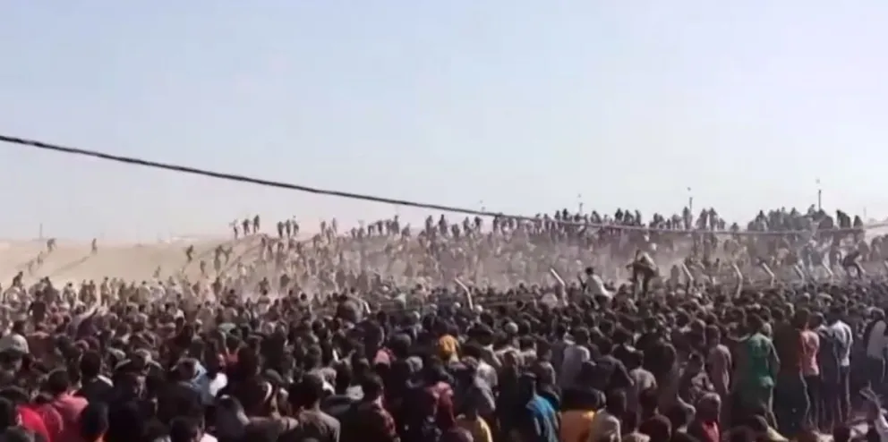 Miles de personas en la franja de Gaza corren para obtener comida. Foto: Captura de video