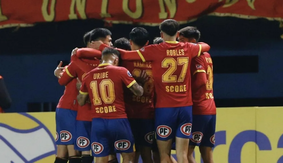 Unión Española festeja uno de sus goles contra GV San José. Foto: Conmebol Sudamericana.