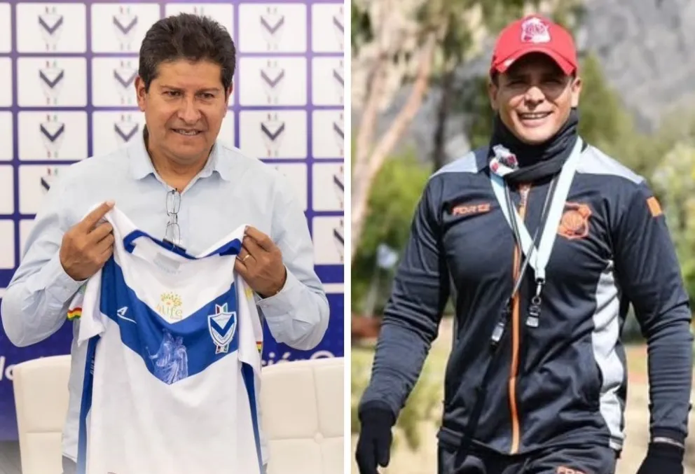 Eduardo Villegas (izq.), director técnico de GV San José, y Daylet Gutiérrez, quien tomó hace unas horas el mando de Nacional Potosí. 