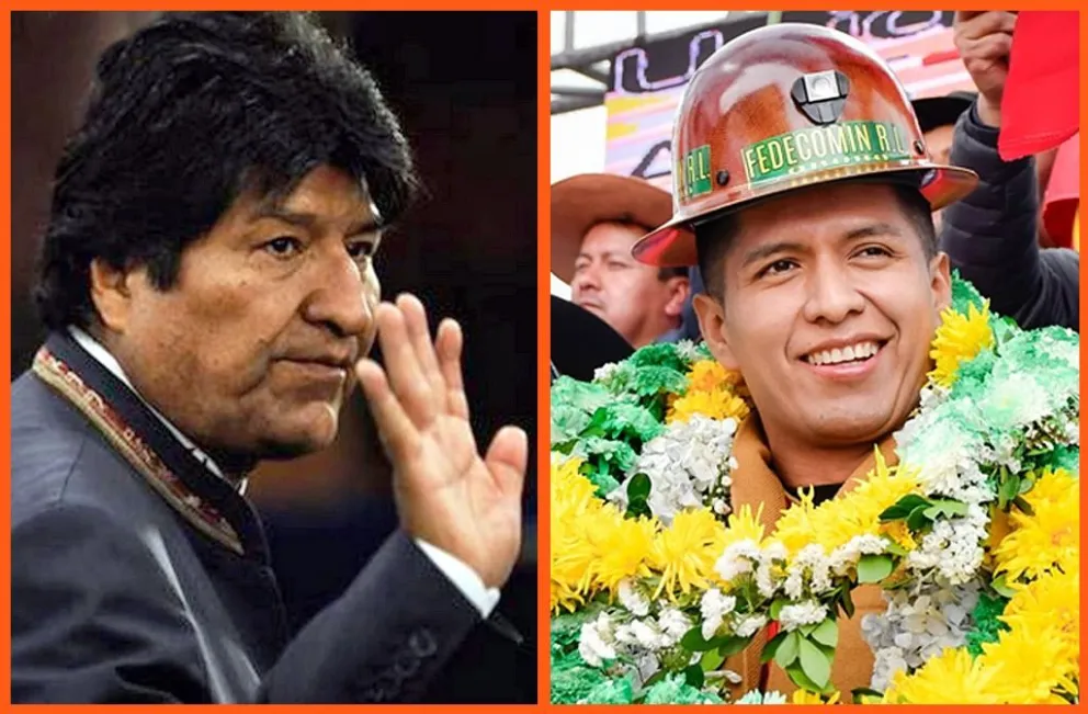 El expresidente Evo Morales y Andrónico Rodríguez. Foto: EFE y RRSS de Rodríguez. Montaje: Visión 360 