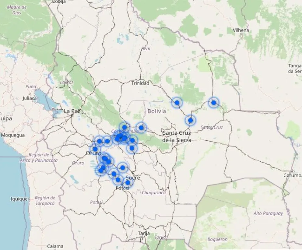 Mapa de transitabilidad de la ABC, que muestra 23 puntos de bloqueo hoy domingo.
