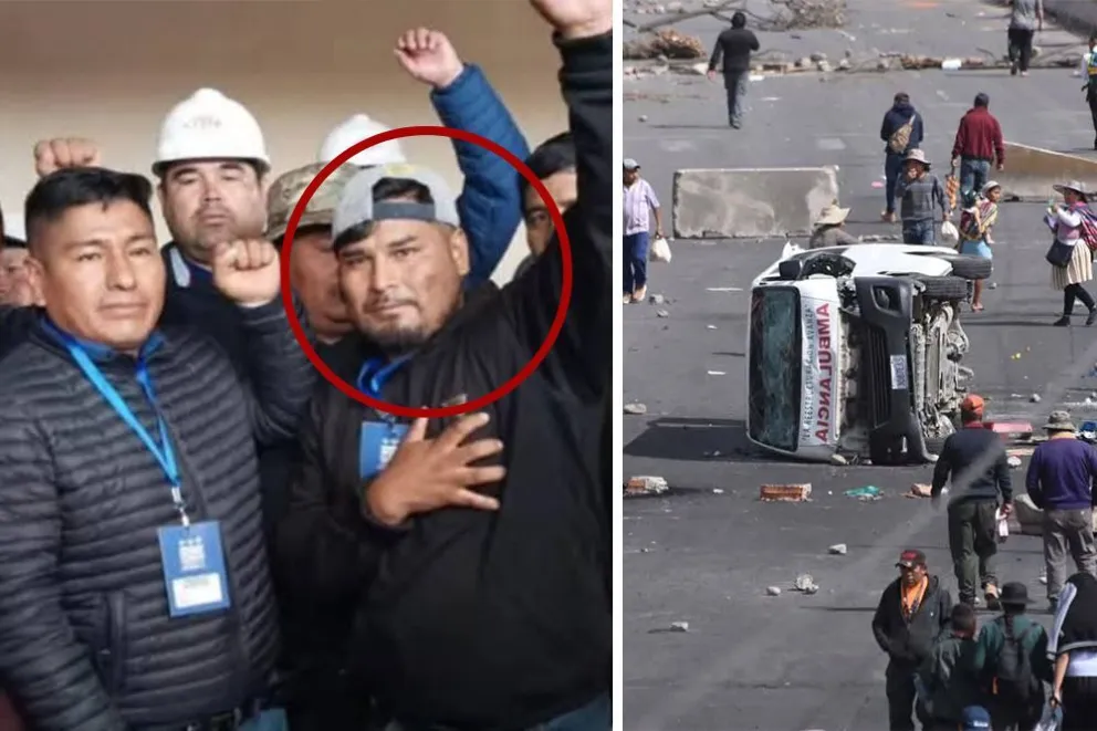 El dirigente de Vinto, Germán Liendro, durante un acto, haciendo la señal del MAS. Foto: RKC