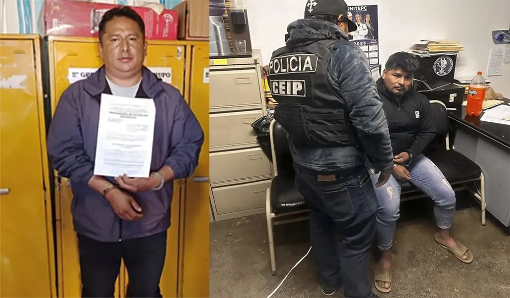 Los dirigentes Enrique Mamani enviado a la cárcel de Chonchocoro y Germán Liendro, aprehendido en Vinto. Foto; Policía Boliviana.