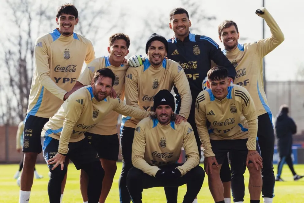 Los jugadores de la albiceleste en el cierre de entrenamientos. Foto: AFA