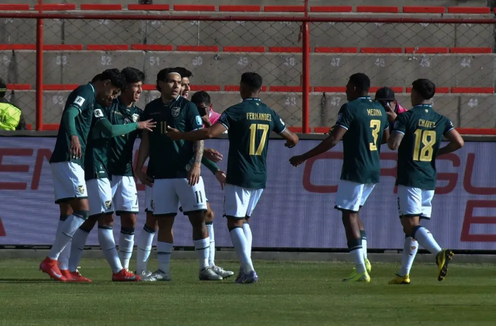 La celebración de Bolivia por la victoria sobre Chile. Foto: APG. 