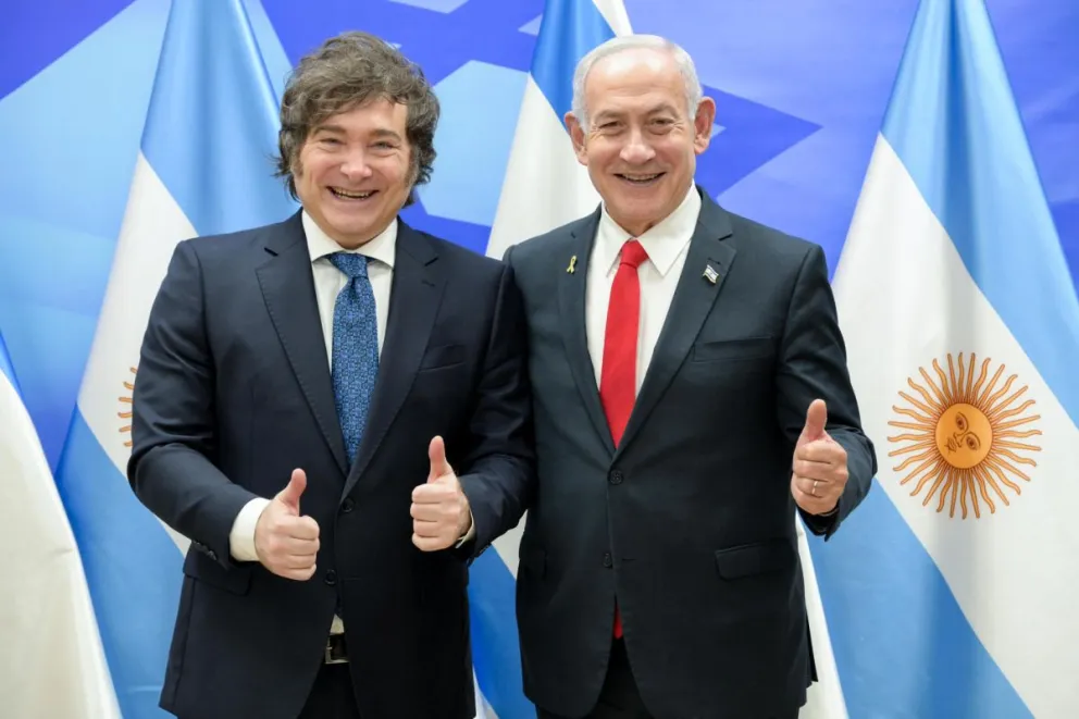 El primer ministro de Israel, Benjamín Netanyahu con mandatario argentino, Javier Milei. Foto: EFE / Presidencia Argentina