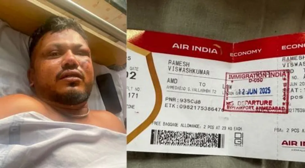 Vishwash Kumar y al lado su pasaje para el vuelo 171. Foto: Hindustan Times