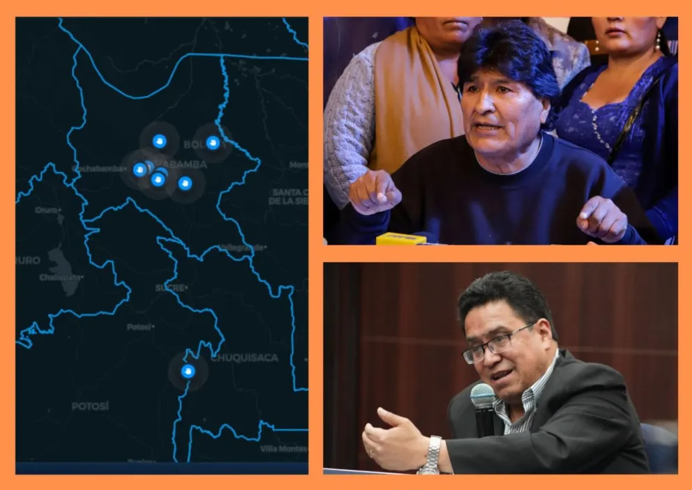 Reporte de bloqueos, Evo Morales y Cesar Siles. Fotos: ABC, APG y ABI 