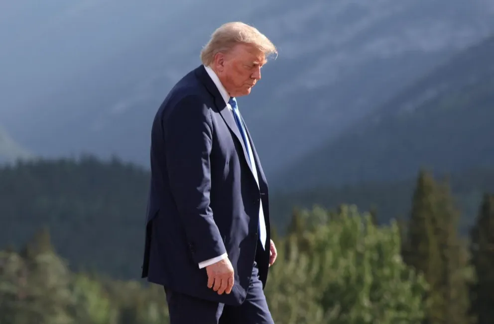  Trump a su salida de la cumbre del G7. Foto: EFE