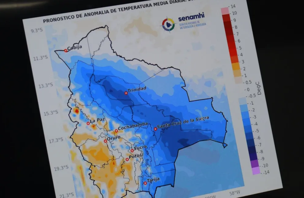Un mapa de temperaturas del Senamhi. Foto: APG