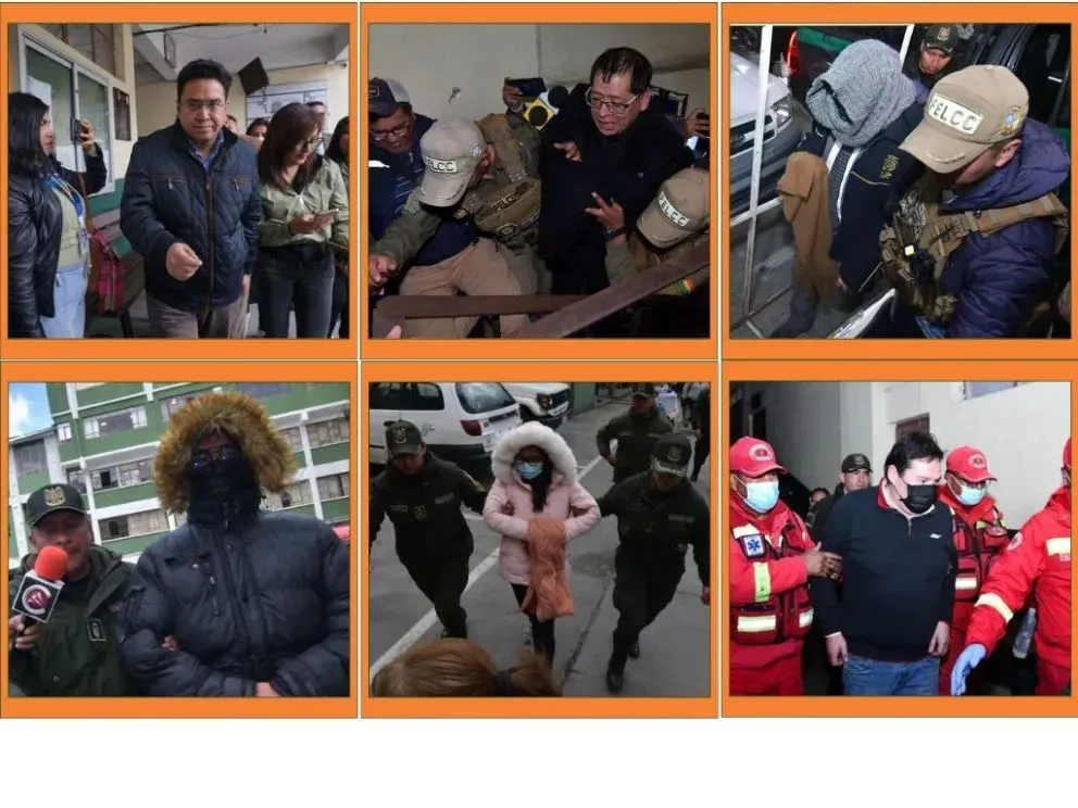 Los investigados antes y después de sus audiencias cautelares.  Foto: Composición