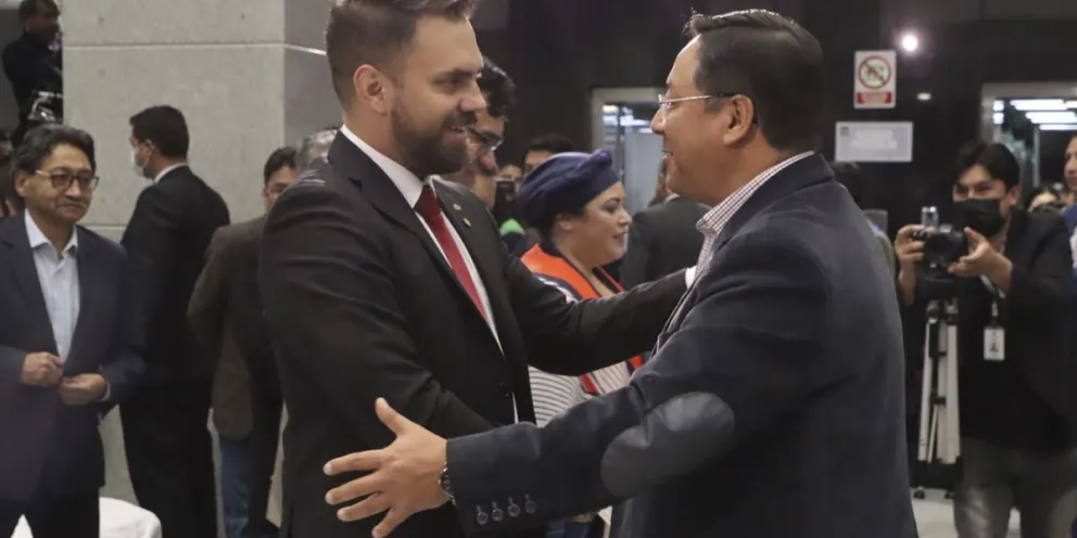 El candidato a la Presidencia, Eduardo Del Castillo, y el presidente Luis Arce. Foto: Presidencia