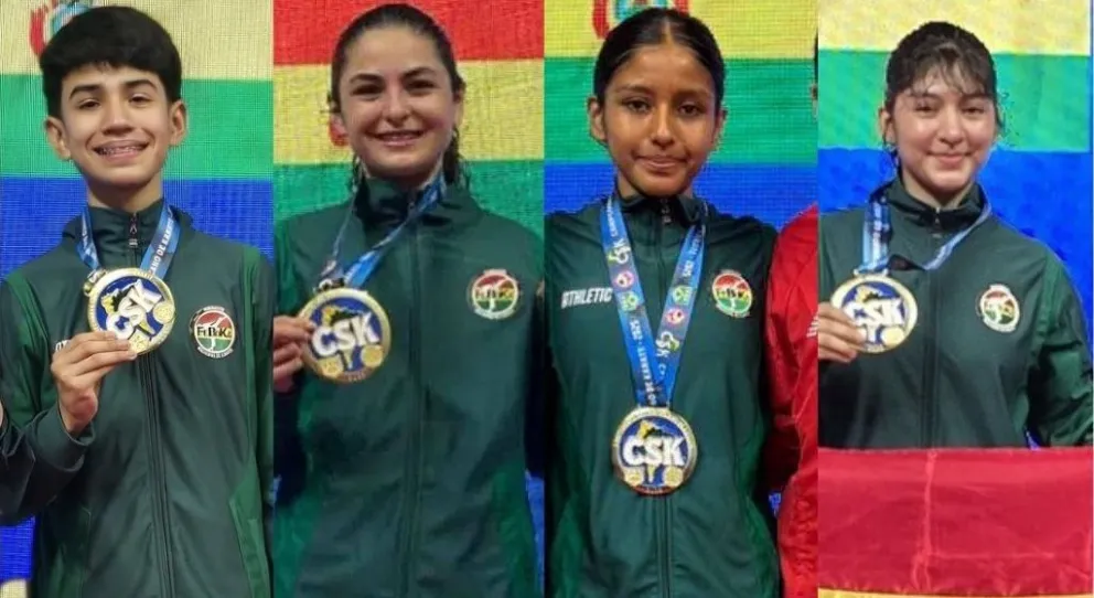 Los cuatro bolivianos que ganaron oro en el Sudamericano. Foto: Feboka.