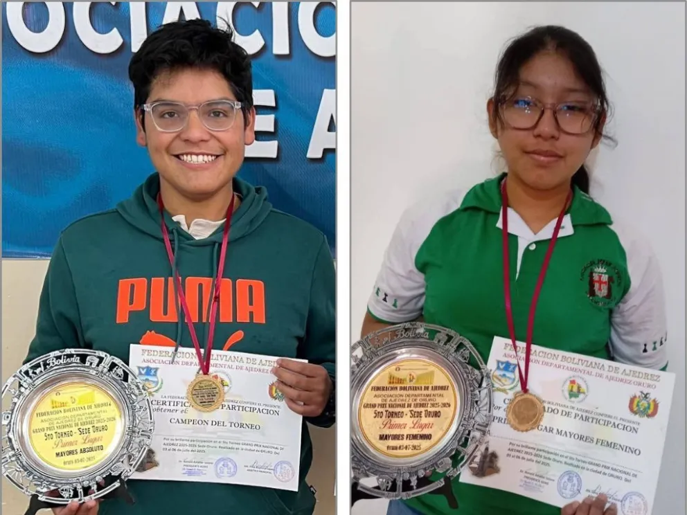 Los ganadores de la competencia realizada en Oruro. Foto. Federación Boliviana de Ajedrez