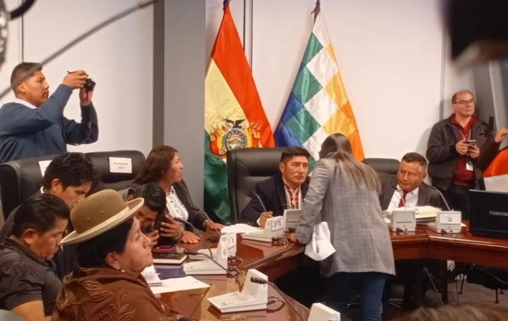 La diputada de CC, Lissa Claros, irrumpe violentamente en la Comisión de Economía Plural. Foto: CTV