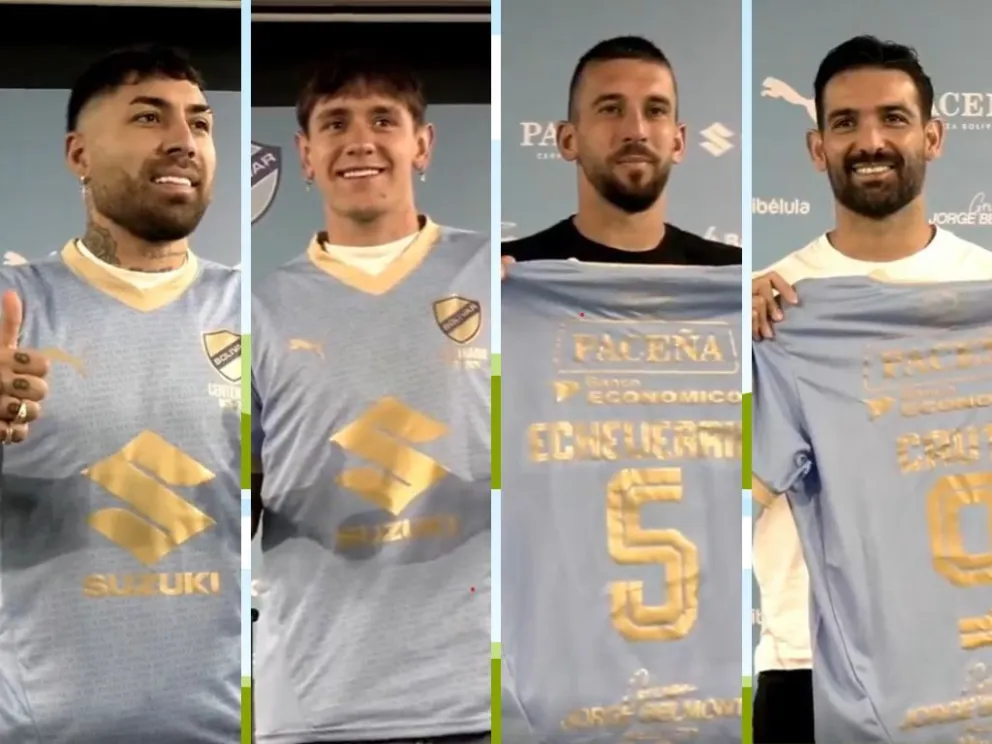 Batallini, Gariglio, Echeverría y Cauteruccio muestran la casaca celeste. Fotos: Sports 360
