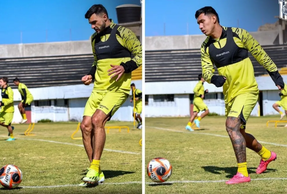 Enrique Triverio (izq.) y Jeyson Chura en el entrenamiento del viernes. Foto: club The Strongest