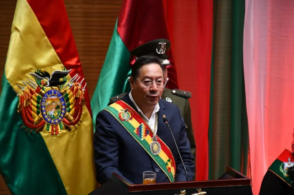 Luis Arce este martes, durante la Sesión de Honor por La Paz. Foto: APG