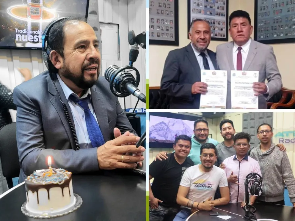 Carlos Enrique Rivera en una emisión del programa. A la derecha con Angel Reynaga y abajo el equipo de la Red. Fotos: LRD