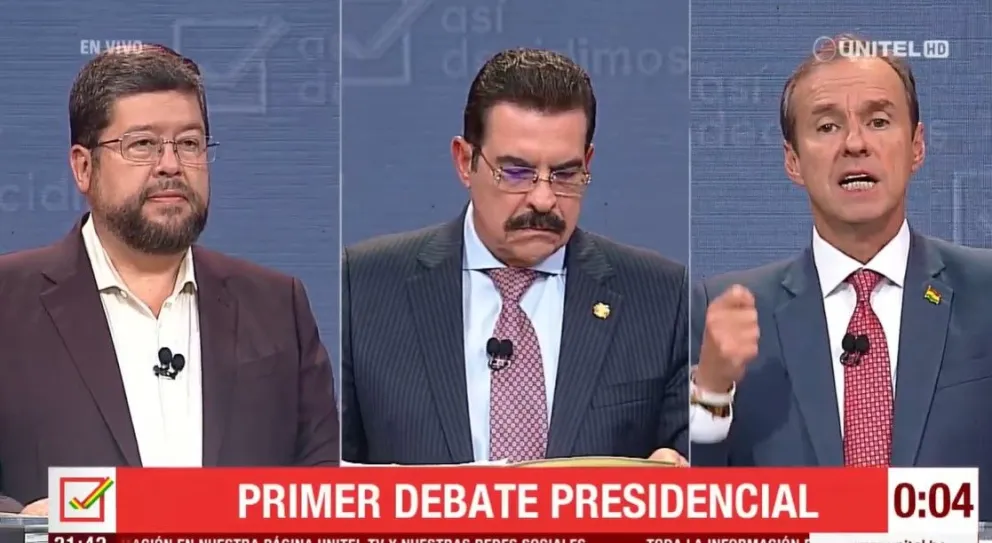 Los candidatos que lideran las encuestas de intención de voto en el debate organizado el domingo por la red Unitel. Foto. Capura red Unitel.
