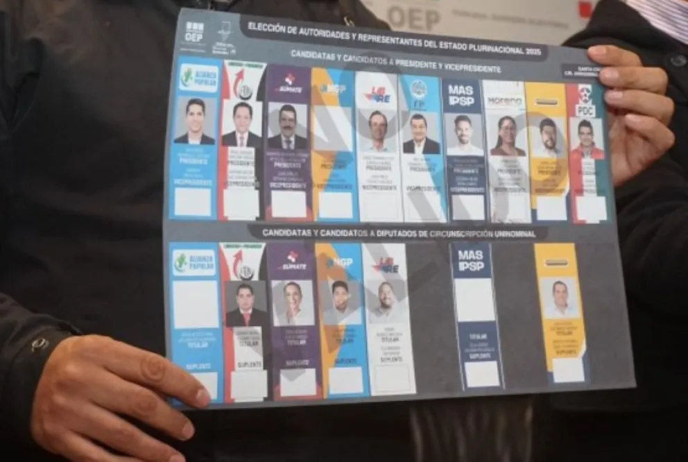 El diseño de la papeleta para las elecciones del 17 de agosto. Foto: OEP