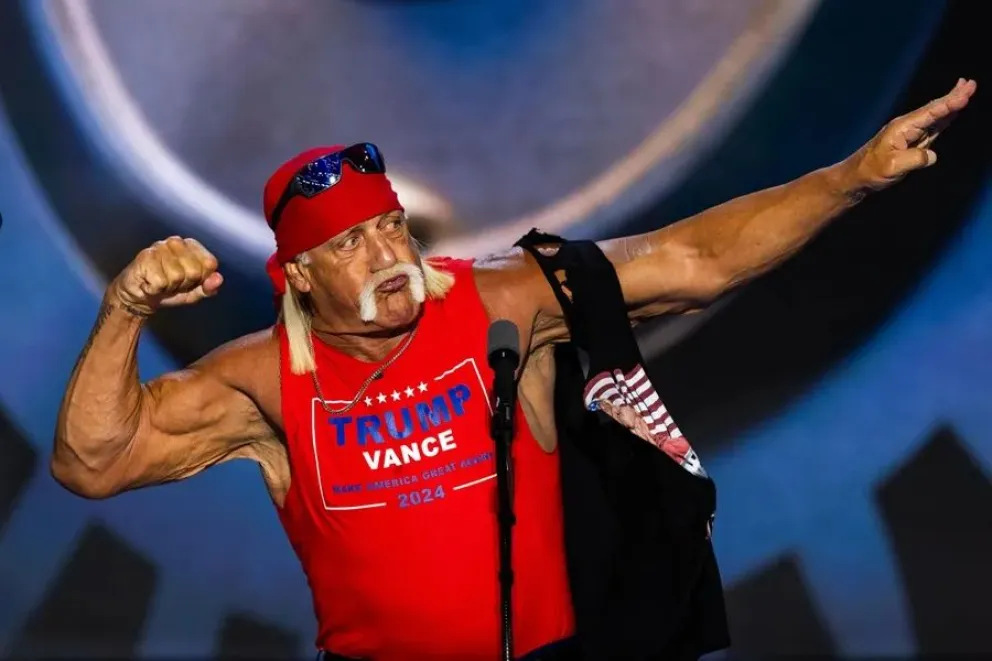 El luchador profesional Hulk Hogan habla en la Convención Nacional Republicana, el 18 de julio de 2024. Foto: EFE