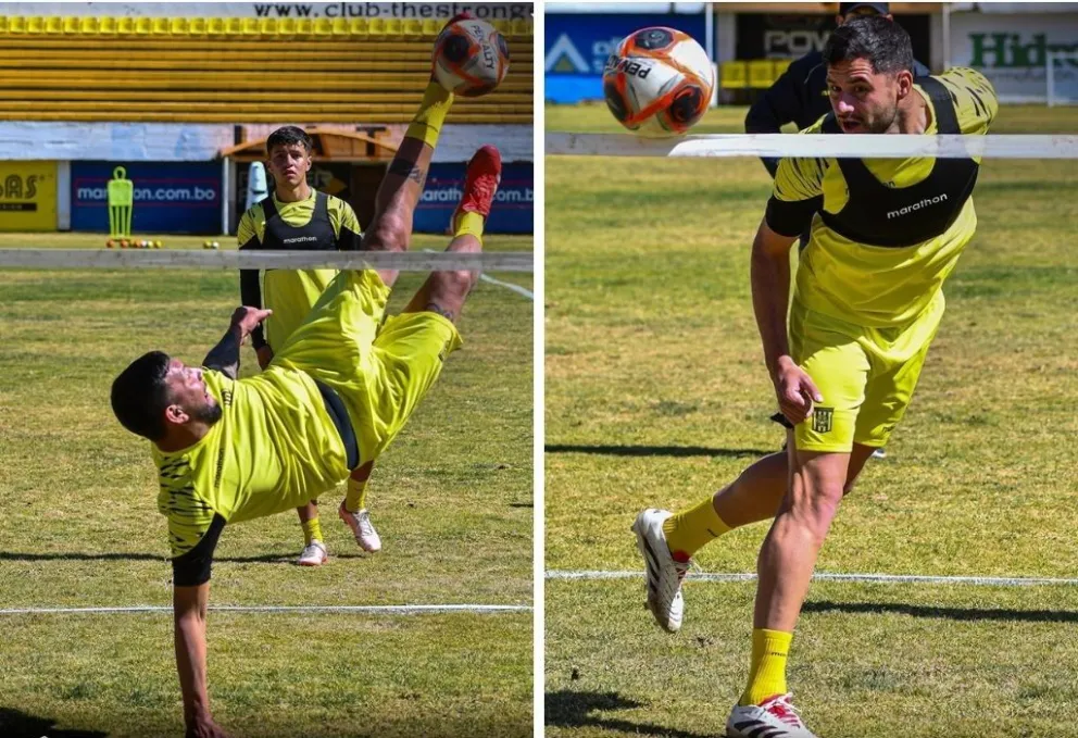 Andrés Chávez (izq.) y Braian Salvareschi durante la sesión recreativa del sábado. Fotos: club The Strongest