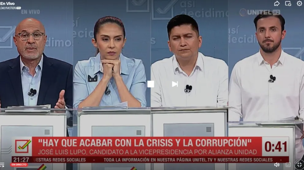 Los candidatos a la vicepresidencia por Unidad, MTS, Súmate y Libre. Foto: Captura Unitel