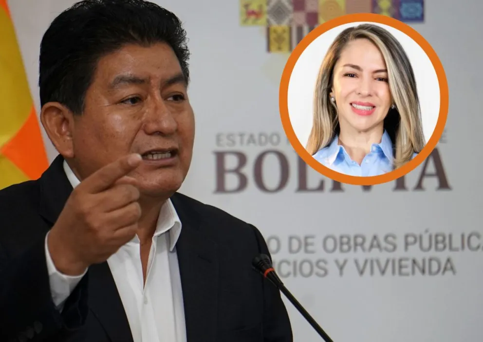 El titular de Obras Públicas en una conferencia de prensa y Mariana Prado. Foto: APG y RRSS de la postulante 