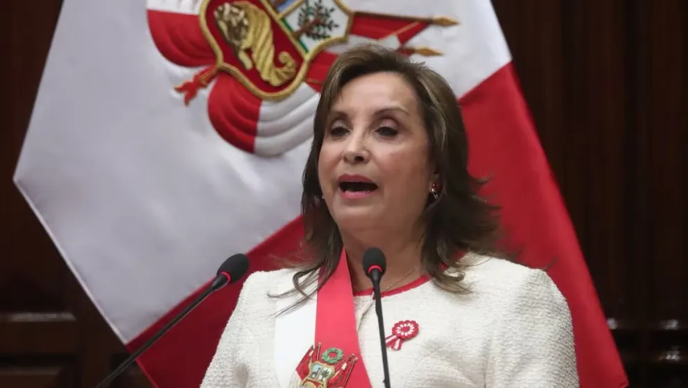 La presidente de Perú, Dina Boluarte, este lunes en su mensaje en el Congreso. Foto: El Comercio
