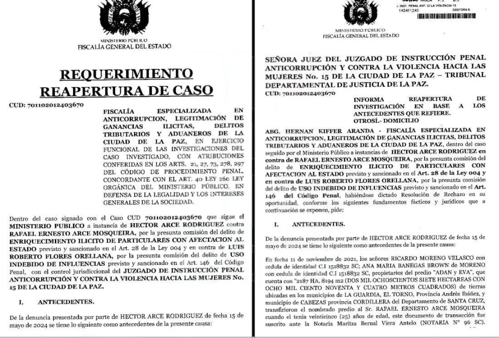 Documentos emitidos por la Fiscalía para reabrir el caso. Foto: Erbol
