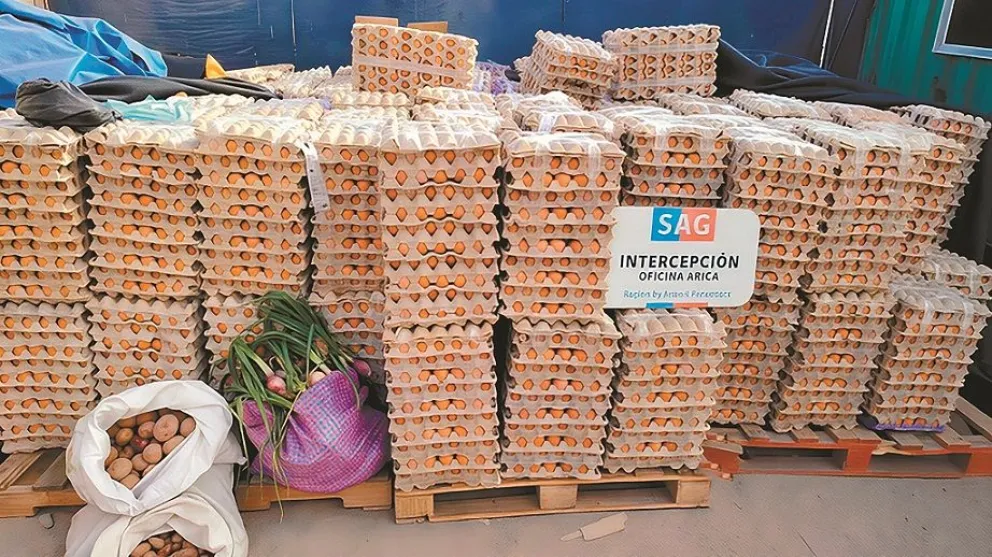 Carga de huevos retenida  por autoridades chilenas, en Arica. Foto: Emol