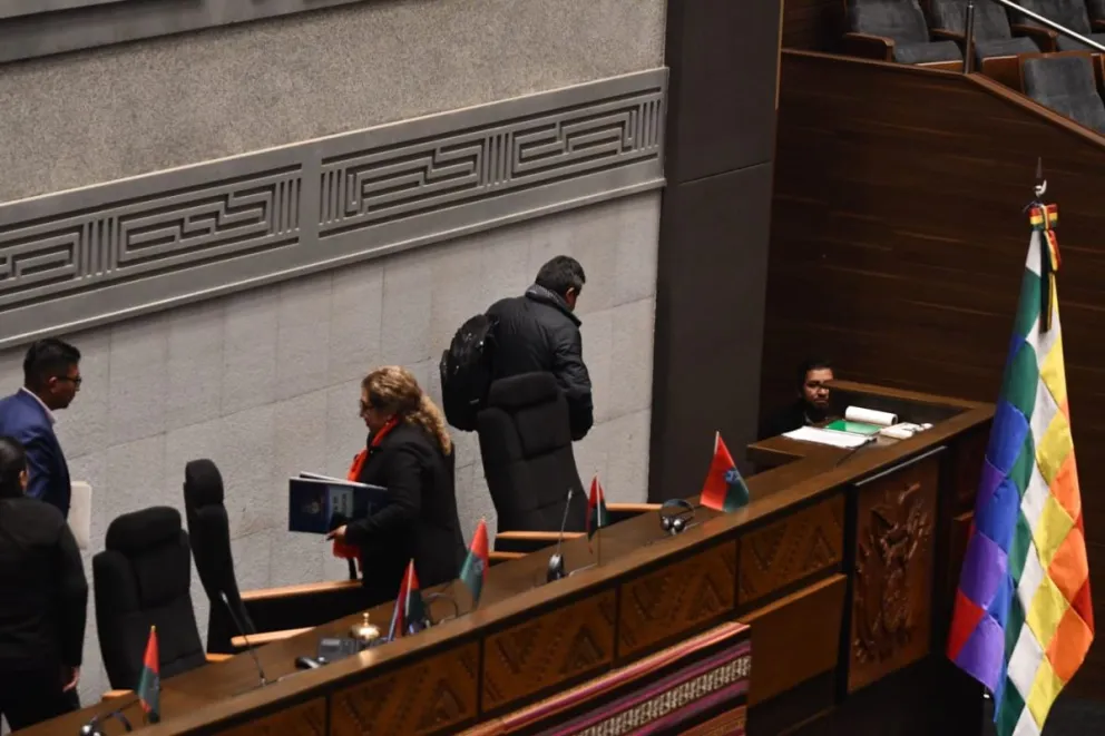 David Choquehuanca tras suspender la sesión de este miércoles de la Asamblea Legislativa Plurinacional (ALP). Foto: APG
