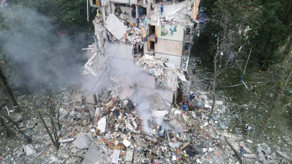 Uno de los edificios destruidos en el ataque. Foto: EFE