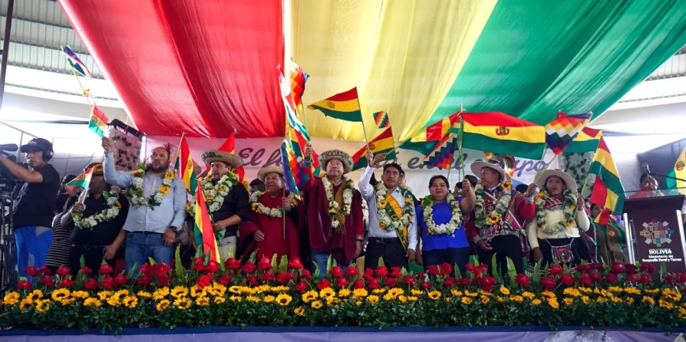 Arce en el acto por el Día de la Revolución Agraria, Productiva y Comunitaria en Caranavi. FOTO: ABI