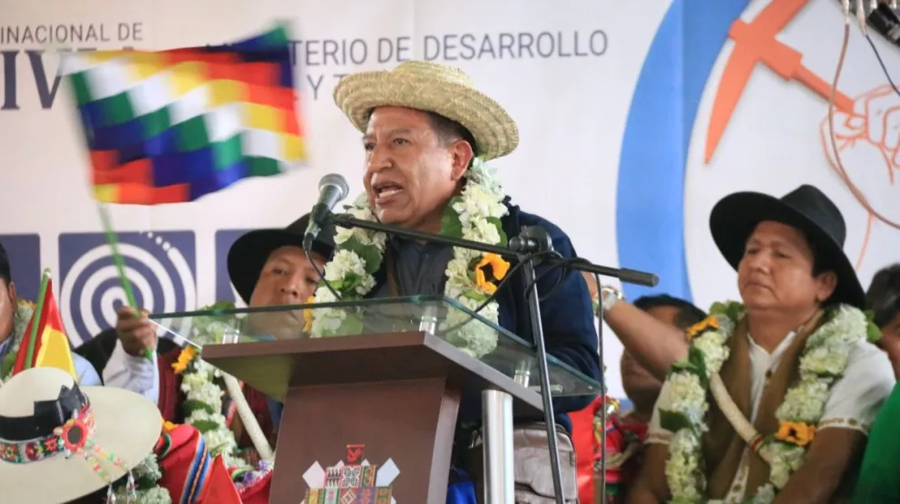 El vicepresidente, David Choquehuanca, durante los actos en Caranavi. Foto: Vicepresidencia. 